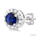 Gemstone & Halo Diamond Stud Earrings