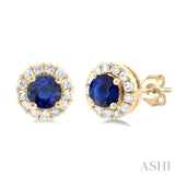 Gemstone & Halo Diamond Stud Earrings