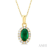 Oval Shape Gemstone & Halo Diamond Pendant