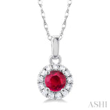 Gemstone & Halo Diamond Pendant