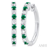 1.80 MM Round Shape Emerald and 1/4 Ctw Round Cut Diamond Precious Hoop Earrings in 10K White Gold
