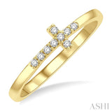 1/10 Ctw Petite Reclining Cross Round Cut Diamond Stackable Fashion Ring in 10K Yellow Gold