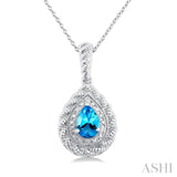 Silver Pear Shape Gemstone & Diamond Pendant