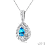 Silver Pear Shape Gemstone & Diamond Pendant