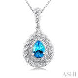 Silver Pear Shape Gemstone & Diamond Pendant