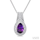 Silver Pear Shape Gemstone & Diamond Pendant