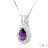 Silver Pear Shape Gemstone & Diamond Pendant