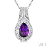 Silver Pear Shape Gemstone & Diamond Pendant