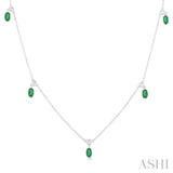 1/4 ctw Round Cut Diamonds and 5X3MM Oval Shape Emerald Precious Station Necklace in 14K White Gold