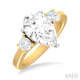 1/2 ctw Tri-Mount Pear Shape Round Cut Diamond Semi Mount Engagement Ring in 14K Yellow and White Gold