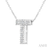 1/20 Ctw Bubble Accent Initial 'T' Round Cut Diamond Fashion Pendant With Chain in Sterling Silver