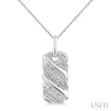 1/10 Ctw Bold Ribbed Swirl Round Cut Diamond Pirouette Bold Fashion Pendant With Chain in Sterling Silver