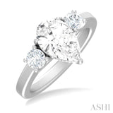 1/2 ctw Tri-Mount Pear Shape Round Cut Diamond Semi Mount Engagement Ring in 14K White Gold