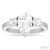 1/2 ctw Tri-Mount Pear Shape Round Cut Diamond Semi Mount Engagement Ring in 14K White Gold