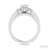 1/4 ctw Tri-Mount Past, Present and Future Oval Shape Center Round Cut Diamond Semi Mount Engagement Ring in 14K White Gold