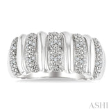 1/10 Ctw Bold Wide Ribbed Round Cut Diamond Pirouette Fashion Band in Sterling Silver