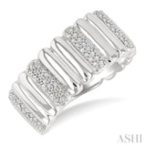 1/10 Ctw Wide Ribbed Plain Polished and Round Cut Diamond Pirouette Bold Fashion Band in Sterling Silver