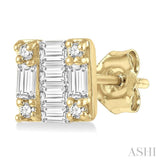 1/6 ctw Square Shape Baguette and Round Cut Diamond Petite Fashion Earring in 10K Yellow Gold.