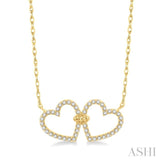 1/4 Ctw Coupled Twin Heart Round Cut Diamond Necklace in 10K Yellow Gold