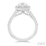 3/4 ctw Scalloped Hexagon Centerpiece Circular Shape Round Cut Diamond Semi Mount Engagement Ring in 14K White Gold