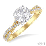 1/3 ctw Split Criss Cross Round Cut Diamond Semi-Mount Engagement Ring in 14K Yellow and White Gold