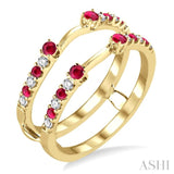 2 MM & 1.5 MM Ruby and 1/5 ctw Round Cut Diamond Precious Insert Ring in 14K Yellow Gold