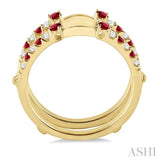 2 MM & 1.5 MM Ruby and 1/5 ctw Round Cut Diamond Precious Insert Ring in 14K Yellow Gold