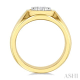 1/2 Ctw Basin Nestled Circular Mount Lovebright Round Cut Diamond Men's Ring in 10K Yellow and White Gold