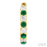 3.1 MM Emerald and 1 5/8 Ctw Round Cut Inside-Out Diamond Precious Hoop Earrings in 14K Yellow Gold