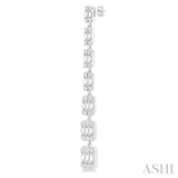 1 1/2 ctw Fusion Baguette and Round Cut Diamond Fashion Long Earring in 14K White Gold