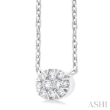 1/10 Ctw Lovebright Petite East-West Set Oval Shape Round Cut Diamond Fashion Pendant With Chain in 10K White Gold