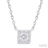 1/10 Ctw  Lovebright Petite Square Shape Round Cut Diamond Fashion Pendant With Chain in 10K White Gold