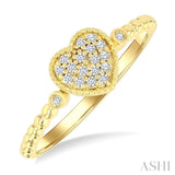 1/8 Ctw Petite Bead Shank Heart Motif Round Cut Bead Bijoux Diamond Fashion Ring in 10K Yellow Gold