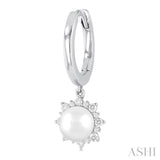 5.5 MM Round shape Cultured Pearls and 1/5 Ctw Round Cut Diamond Petite Fashion Huggies in 10K White Gold