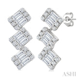 1/3 Ctw Zig-Zag Fusion Baguette and Round Cut Diamond Fashion Earrings in 10K White Gold
