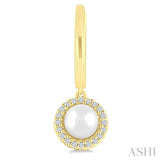 5.5 MM Round Shape Cultured Pearl and 1/8 Ctw Petite Round Cut Diamond Halo Fashion Huggies in 10K Yellow Gold