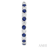 2.9 MM Round Sapphire and 2 5/8 Ctw Round Cut Diamond Inside & Outside Alternating Precious Hoop Earrings in 14K White Gold
