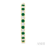 2.1 MM Round Emerald and 1 Ctw Round Cut Diamond Inside & Outside Alternating Precious Hoop Earrings in 14K Yellow Gold
