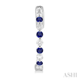 2 MM Round Cut Sapphire and 1/2 Ctw Round Cut Diamond Precious Inside-Out Alternating Hoop Earrings in 14K White Gold