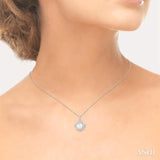 6.5x6.5 MM Round Shape Cultured Pearl and 1/10 Ctw Round Cut Diamond Pendant in Sterling Silver with Chain