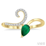 6x4 MM Pear Shape Emerald and 1/10 Ctw Round Cut Diamond Precious Ring in 10K Yellow Gold