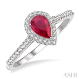 6x4 MM Pear Shape Ruby and 1/5 Ctw Round Cut Diamond Precious Ring in 10K White Gold