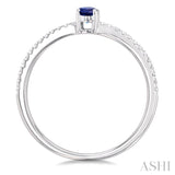 5x3 MM Oval Cut Sapphire and 1/10 Ctw Petite Round Cut Diamond Precious Fashion Ring in 10K White Gold