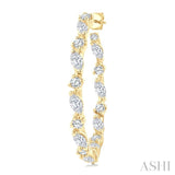 1 1/6 Ctw Inside & Outside Marquise and Round Cut Diamond Fashion Open Hoop Earrings in 14K Yellow Gold