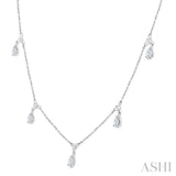 5/8 Ctw Dangle Pear and Round Cut Diamond Station Necklace in 14K White Gold