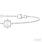 6 MM Round Shape Cultured Pearl and 1/10 Ctw Petite Round Cut Diamond Halo Bracelet in 10K White Gold
