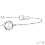 6 MM Round shape Round Shape Cultured Pearl and 1/20 Ctw Round Cut Diamond Petite Halo Bracelet in 10K White Gold