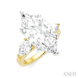 1 1/10 Ctw Tri-Mount Marquise Shape Center Pear and Round Cut Diamond Semi-Mount Engagement Ring in 14K Yellow and White Gold