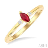 5x2.5 MM Marquise Shape Ruby and 1/50 Ctw Petite Round Cut Diamond Fashion Ring in 10K Yellow Gold