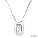 1/3 Ctw Bezel Set Emerald Cut Diamond Bubble Fashion Pendant With Chain in 14K White Gold